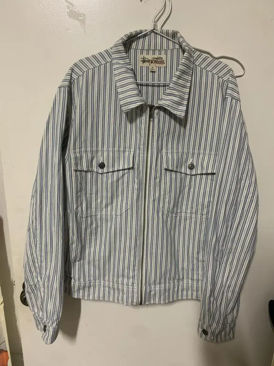 M) 스투시 Stussy stripe garage jacket blue